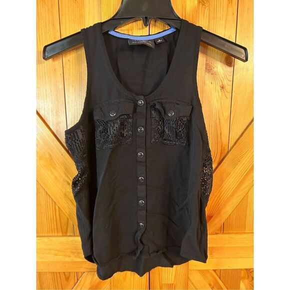 Harley-Davidson  Mesh Lace Accent Woven Tank, Snaps Black Small (4010) - Picture 1 of 5